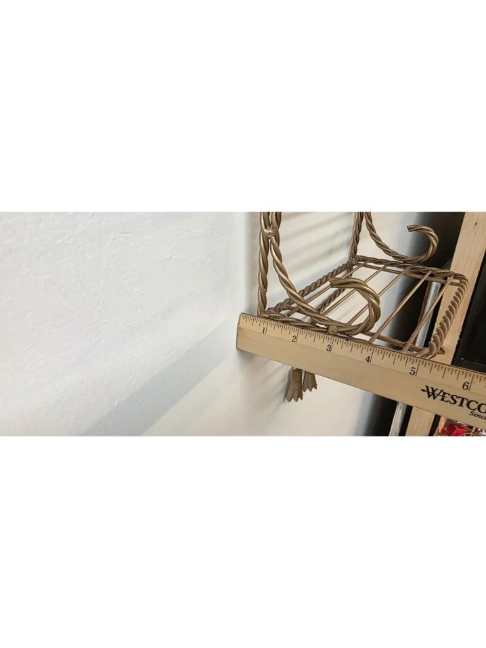 Vintage 3 Tier Twisted Rope Gold Tone Metal Wall Shelf Hollywood Regency Style